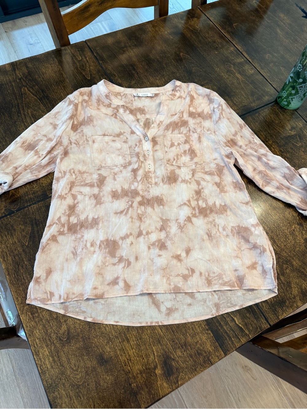 Carve Designs Light Pink Tie-Dye Henley Button-Down Top